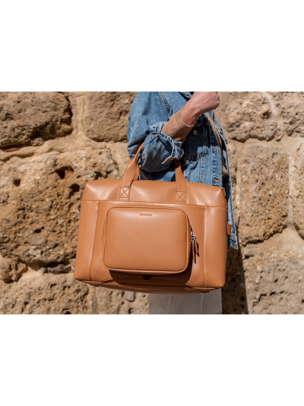 MONOS Metro Duffle - Brown Faux Leather Shoulder Strap Unisex Duffel Travel Bag